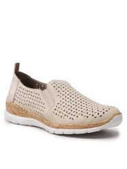 Rieker Półbuty N4251-60 Beżowy. Brązowe półbuty damskie Rieker, bez wzorów, ze skóry, bez obcasa, na płaskiej podeszwie, bez zapięcia. Za 329.99 zł.