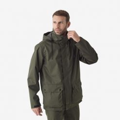 Kurtka Solognac 500 wodoodporna. Brązowe kurtki męskie SOLOGNAC, s, bez wzorów, z materiału, sportowe, bez kaptura. Za 229.99 zł.