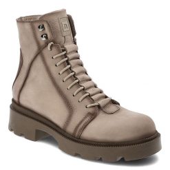 Beżowe Botki Nessi Modne Obuwie Damskie. Brązowe botki damskie Nessi, na wiosnę, z materiału, eleganckie, bez obcasa, bez zapięcia. Za 469.00 zł.