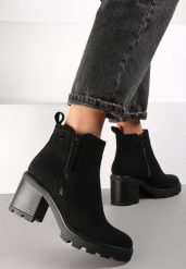 Czarne Botki na Słupku Boho z Suwakiem Kodra. Czarne botki damskie Renee, boho, za kostkę, bez obcasa, na obcasie, bez zapięcia. Za 139.99 zł.
