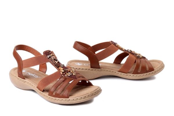 RIEKER 61850-24 brown, sandały damskie. Brązowe sandały damskie Rieker, bez wzorów, bez obcasa, bez zapięcia. Za 271.92 zł.
