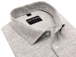 Szara koszula męska z krótkim rękawem - melanż DK13. Szare koszule męskie Modini Moda Męska, m, bez wzorów, z bawełny, casualowe, bez kołnierzyka, bez ramiączek. W wyprzedaży za 148.50 zł.
