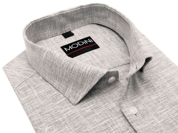 Szara koszula męska z krótkim rękawem - melanż DK13. Szare koszule męskie Modini Moda Męska, m, bez wzorów, z bawełny, casualowe, bez kołnierzyka, bez ramiączek. W wyprzedaży za 148.50 zł.