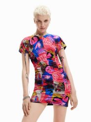 Desigual Sukienka codzienna Dijon 23SWVK45 Kolorowy Slim Fit. Sukienki damskie Desigual, na co dzień, m, bez wzorów, z syntetyku, bez kołnierzyka, bez ramiączek, proste. Za 489.99 zł.