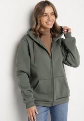 Zielona Rozpinana Bluza z Bawełną i Kapturem Typu Oversize Diosa. Zielone bluzy męskie Born2be, na jesień, m, bez wzorów, z bawełny. Za 59.99 zł.