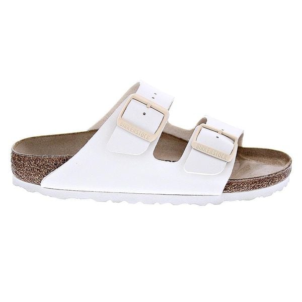 Klapki damskie Birkenstock Arizona. Białe klapki damskie Birkenstock, bez wzorów, z materiału, bez obcasa. Za 296.10 zł.