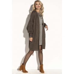 Espresso Długi Niezapinany Kardigan z Bufiastym Rękawem. Brązowe kardigany damskie Molly.pl. Za 149.90 zł.