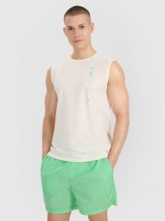 Чоловіча однотонна майка tank top regular - білий. Koszulki sportowe męskie 4f, s, bez wzorów, z jersey, bez kołnierzyka. W wyprzedaży za 439.90 zł.