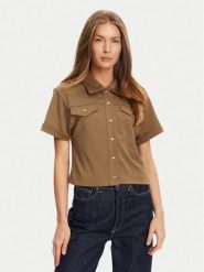 Tommy Hilfiger Koszula Gold Button WW0WW44626 Brązowy Regular Fit. Brązowe bluzki damskie Tommy Hilfiger, xxl, bez wzorów, z bawełny, bez kołnierzyka, bez ramiączek. Za 339.99 zł.