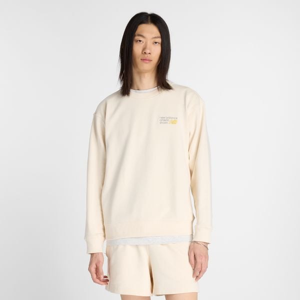 Bluza męska New Balance MT41547PEF – beżowa. Brązowe bluzy męskie New Balance, m, bez wzorów, z bawełny, bez kaptura. Za 359.99 zł.