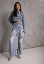 Niebieskie Bawełniane Jeansy Ballloon z Wiskozą High Waist Ozdobione Dziurami Lamma. Niebieskie jeansy damskie Renee, z podwyższonym stanem. Za 99.99 zł.