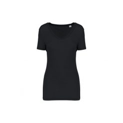 Damska koszulka z dekoltem w serek Kariban Lyocell Tencel™. Czarne koszulki sportowe damskie KARIBAN, bez wzorów, z lyocellu, bez kołnierzyka, bez ramiączek. Za 94.50 zł.