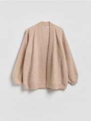 Kardigan z wełną alpaki - beżowy. Brązowe kardigany damskie Reserved, l, bez wzorów, z dzianiny. Za 259.99 zł.