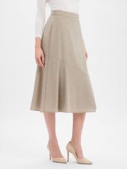 BOSS Damska spódnica midi z wełny dziewiczej - Vuleran Kobiety wełna ze strzyży beżowy marmurkowy, 38. Brązowe spódnice damskie Boss, bez wzorów, z tkaniny, biznesowe, midi, kopertowe. Za 1,199.95 zł.