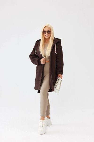 Brązowa damska bluza Mona z kapturem PLUS SIZE XXL OVERSIZE JESIEŃ. Brązowe bluzy damskie Moda Size Plus Iwanek, plus size, bez wzorów, z bawełny, z kapturem. Za 329.90 zł.