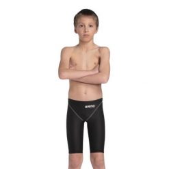 Spodenki do pływania typuJammer dla dzieci Arena Powerskin St Next. Czarne kąpielówki dla chłopców Arena, bez wzorów, z materiału. Za 299.00 zł.