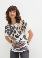 Shirt z foliowym nadrukiem. Białe t-shirty damskie bonprix, bez wzorów, bez kołnierzyka. Za 74.99 zł.