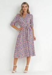 Niebiesko-Różowa Sukienka Maxi z Gumką w Pasie z Plisowanym Dołem Angelita. Niebieskie sukienki damskie Born2be, l, bez wzorów, eleganckie, bez kołnierzyka, bez ramiączek, maxi, plisowane. Za 169.99 zł.
