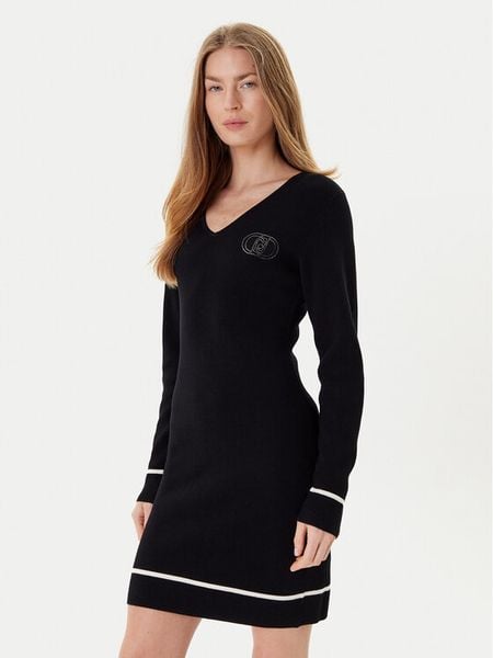 Liu Jo Sukienka dzianinowa TF5253 MS63L Czarny Regular Fit. Czarne sukienki damskie Liu Jo, l, bez wzorów, z dzianiny, bez kołnierzyka, bez ramiączek. Za 419.99 zł.