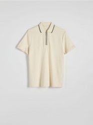 Koszulka polo regular z bawełny - złamana biel. Koszulki polo męskie Reserved, l, bez wzorów, z bawełny, bez ramiączek. W wyprzedaży za 89.99 zł.