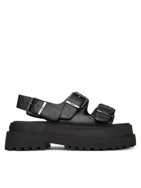 Buffalo Sandały Pluto Ari 1602268 Czarny. Czarne sandały damskie Buffalo, bez wzorów, ze skóry, bez obcasa, na koturnie, bez zapięcia. Za 219.99 zł.