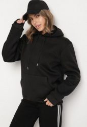 Czarna Bluza z Kapturem i Kangurkową Kieszenią Envila. Czarne bluzy męskie Born2be, l, bez wzorów, z jeansu, z kapturem. Za 59.99 zł.