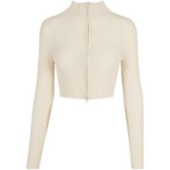 Damski dzianinowy prążkowany kardigan z krótkim zamkiem błyskawicznym Urban Clas. Białe kardigany damskie Urban Classics, xl, bez wzorów, z dzianiny, długie. Za 164.20 zł.