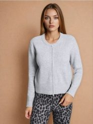Sweter na zamek - szary. Szare swetry damskie Sinsay, l, bez wzorów, bez kołnierzyka, bez ramiączek, bez kaptura. Za 49.99 zł.