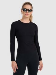 4F Longsleeve slim z prążkowanej dzianiny damski - czarny XS. Czarne t-shirty damskie 4f, xs, bez wzorów, z dzianiny, bez kołnierzyka. Za 99.99 zł.