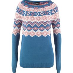 Sweter wzorzysty bonprix jasny indygo wzorzysty. Niebieskie swetry damskie bonprix. Za 74.99 zł.