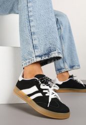 Czarno-Białe Sneakersy w Stylu Klasycznych Tenisówek z Ekozamszu Lorlevia. Czarne obuwie sportowe damskie Renee, z aplikacjami, z jeansu, tenisowe. Za 74.99 zł.