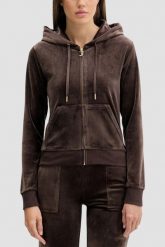 JUICY COUTURE Czekoladowa bluza damska Robertson Hoodie, Rozmiar S. Brązowe bluzy damskie Juicy Couture, s, bez wzorów, z materiału, z kapturem. W wyprzedaży za 259.99 zł.