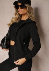 Czarna Bluza z Bawełną i Kapturem na Suwak Arsetia. Czarne bluzy damskie Renee, m, bez wzorów, z bawełny, z kapturem. Za 89.99 zł.