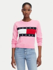 Tommy Jeans Sweter Flag DW0DW22930 Różowy jasny Regular Fit. Czerwone swetry damskie Tommy Jeans, s, bez wzorów, z bawełny, bez kołnierzyka, bez ramiączek, bez kaptura. Za 409.99 zł.