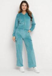 Niebieski Welurowy Komplet Dresowy Bluza z Kapturem i Szerokie Spodnie Anirle. Niebieskie bluzy damskie Born2be, s, bez wzorów, z dresówki, z kapturem. Za 79.99 zł.
