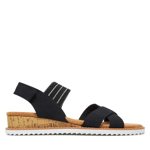 Sandały Skechers. Czarne sandały damskie Skechers, bez wzorów, bez obcasa, na koturnie, bez zapięcia. Za 129.99 zł.