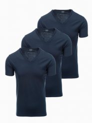 Zestaw męskich koszulek bawełnianych V-neck BASIC – 3x granatowy V10 OM-TSBS-0233 - XXL. Zielone t-shirty męskie Ombre Clothing, l, bez wzorów, z bawełny, bez kołnierzyka. Za 89.99 zł.