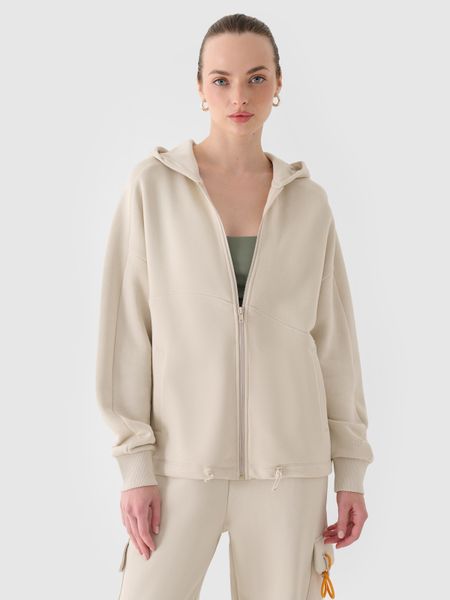 4F Bluza dresowa rozpinana z kapturem damska - beżowa XL. Brązowe bluzy sportowe damskie 4f, xl, bez wzorów, z bawełny, z kapturem. Za 179.99 zł.