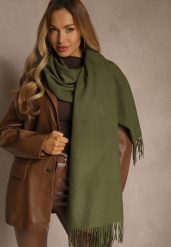 Ciemnozielony Szalik z Wiskozą Bawełną i Frędzlami Siathlin. Zielone szaliki i chusty damskie Renee, bez wzorów, z bawełny, biznesowe. Za 44.99 zł.