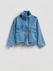 Jeansowa kurtka ze stójką - niebieski. Niebieskie kurtki damskie Reserved, l, bez wzorów, z denimu, bez kaptura. Za 199.99 zł.