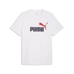 Męska koszulka Essentials z dwukolorowym logo No. 1 PUMA. Białe koszulki sportowe męskie Puma, m, bez wzorów, z gumy, bez kołnierzyka, bez ramiączek, do biegania. Za 99.00 zł.
