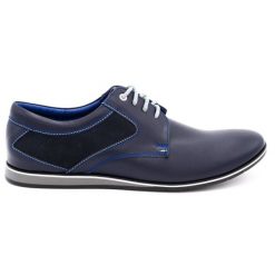 Lukas Buty męskie casual 275LU granatowe niebieskie. Niebieskie półbuty na co dzień męskie ze skóry, casualowe, z okrągłym noskiem, bez zapięcia. Za 367.89 zł.
