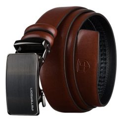 Pasek męski z automatyczną klamrą wykonany ze skóry naturalnej w brązowym kolorze - Peterson. Brązowe paski damskie Peterson, bez wzorów, ze skóry, eleganckie. Za 69.99 zł.