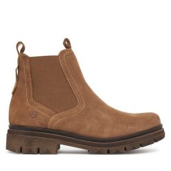 Sztyblety Tamaris. Brązowe botki damskie Tamaris, bez obcasa, na płaskiej podeszwie, bez zapięcia. Za 339.99 zł.