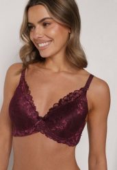 Bordowy Klasyczny Biustonosz Zdobiony Koronką Idarodia. Czerwone biustonosze Born2be, z aplikacjami, z koronki. Za 29.99 zł.