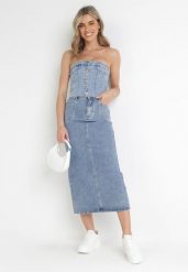 Niebieska Jeansowa Spódnica Midi Zabiva. Niebieskie spódnice damskie Born2be, m, bez wzorów, z jeansu, midi. Za 129.99 zł.