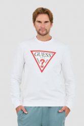 GUESS Biała męska bluza Audley Cn Fleece, Rozmiar XL. Białe bluzy męskie Guess, l, z aplikacjami, bez kaptura. W wyprzedaży za 171.99 zł.