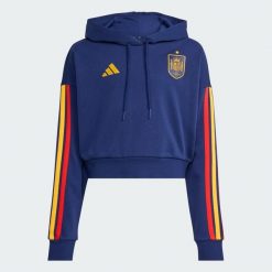 Bluza z kapturem Hiszpania DNA. Niebieskie bluzy damskie Adidas, m, bez wzorów, z bawełny, z kapturem, do piłki nożnej. Za 259.00 zł.