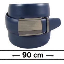 Pasek Granatowy do Spodni 90 cm, Automatyczna Klamra, Skórzany, Elegancki -VICTORIO. Niebieskie paski damskie Victorio, bez wzorów, ze skóry, eleganckie. Za 99.00 zł.