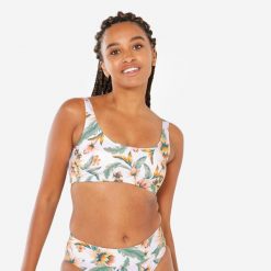 Góra kostiumu kąpielowego surfingowego damska Olaian Aurely Belly. Białe bikini damskie OLAIAN, s, bez wzorów. Za 69.99 zł.